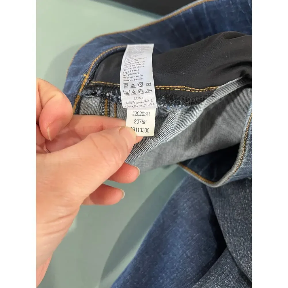 SPANX Distressed Ankle Skinny Jeans Pull On‎ Stretch Denim Medium Wash M